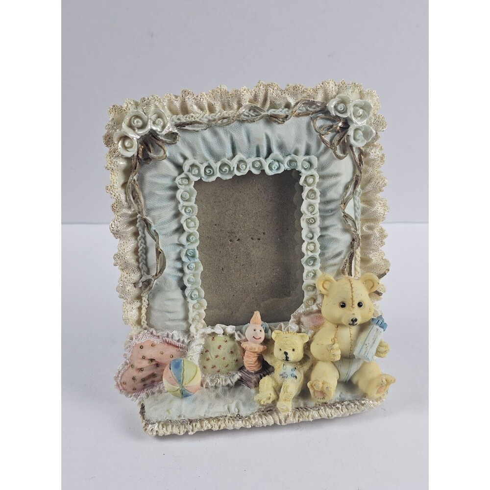Children's Teddy Bears Quilted Foral Ceramic Picture Frame 2.25"x 1.5"